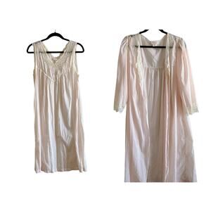 Barbizon Size Large Blush Pink Floral Sleeveless Nightgown Robe Set Negligee Vtg